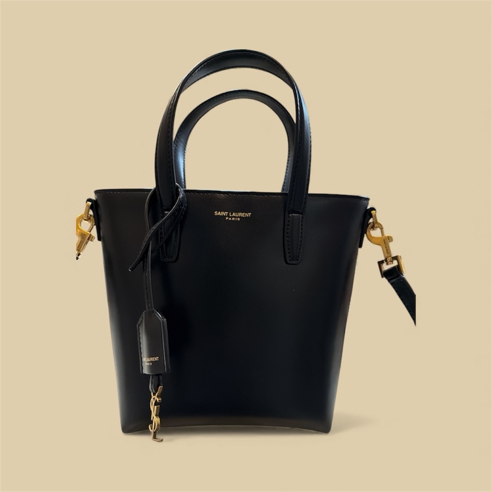 Saint Laurent Black Leather Tote with Gold Hardware